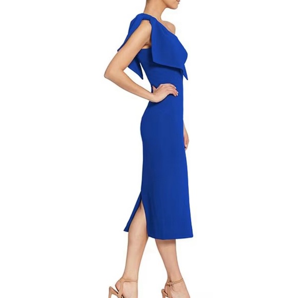 NWT DRESS THE POPULATION Tiffany One-Shoulder Midi Dress Royal Blue M reg $148 - Picture 3 of 10